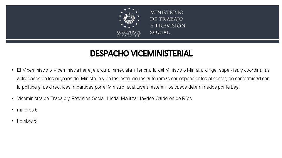 DESPACHO VICEMINISTERIAL • El Viceministro o Viceministra tiene jerarquía inmediata inferior a la del