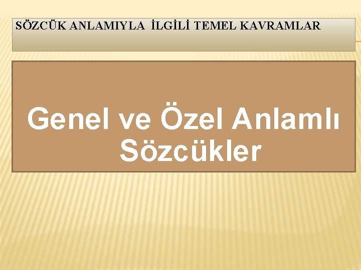 SÖZCÜK ANLAMIYLA İLGİLİ TEMEL KAVRAMLAR Genel ve Özel Anlamlı Sözcükler 