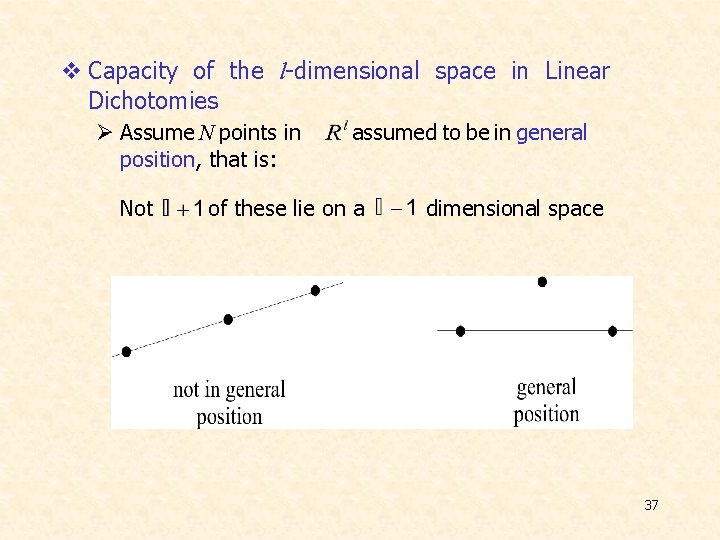 v Capacity of the l-dimensional space in Linear Dichotomies Ø Assume N points in v Capacity of the l-dimensional space in Linear Dichotomies Ø Assume N points in