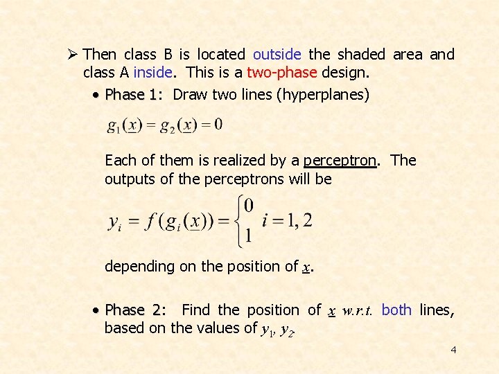 Ø Then class B is located outside the shaded area and class A inside. Ø Then class B is located outside the shaded area and class A inside.