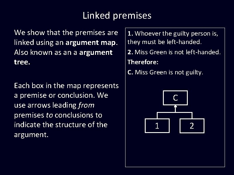 Linked premises We show that the premises are linked using an argument map. Also