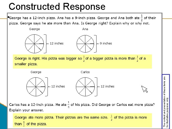 Constructed Response • Ana George 12 inches 9 inches Carlos 12 inches The content