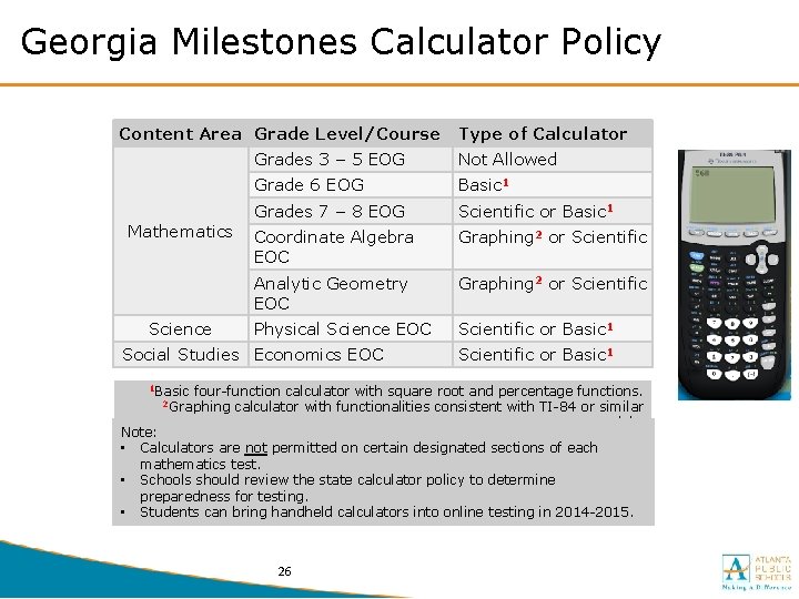 Georgia Milestones Calculator Policy Content Area Grade Level/Course Mathematics Science Grades 3 – 5