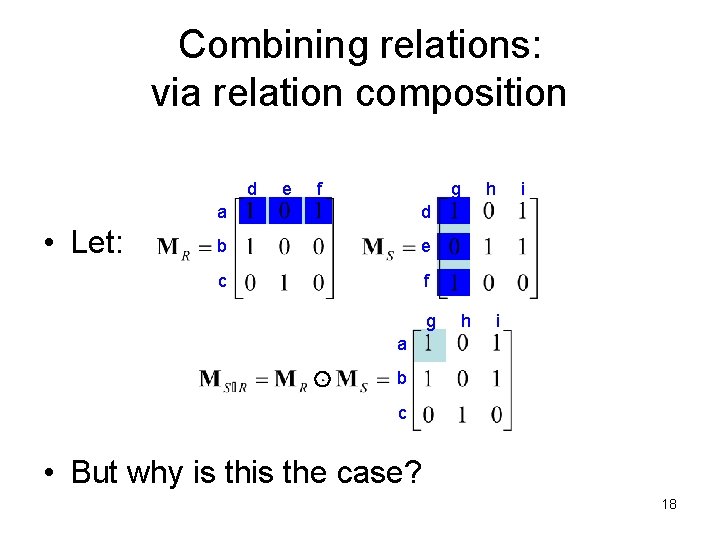 Combining relations: via relation composition d • Let: e f g a d b