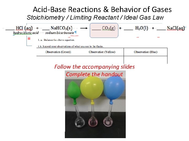 Acid-Base Reactions & Behavior of Gases Stoichiometry / Limiting Reactant / Ideal Gas Law