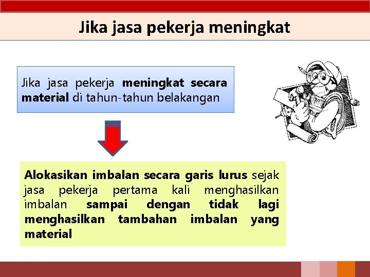 Jika jasa pekerja meningkat secara material di tahun-tahun belakangan Alokasikan imbalan secara garis lurus