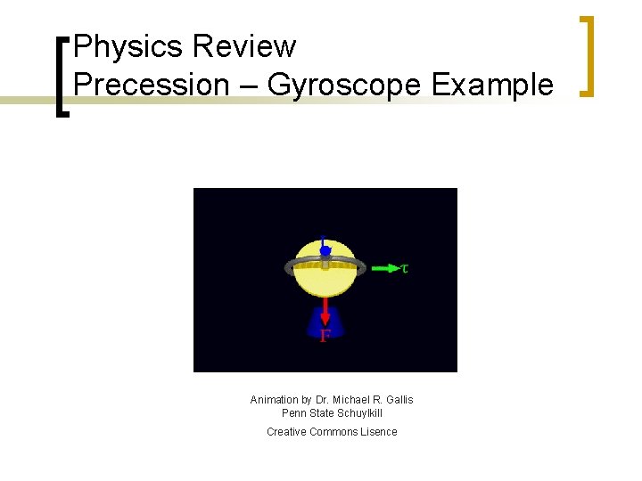 Physics Review Precession – Gyroscope Example Animation by Dr. Michael R. Gallis Penn State