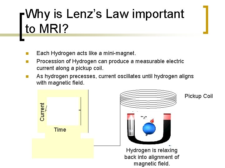 Why is Lenz’s Law important to MRI? n n Each Hydrogen acts like a