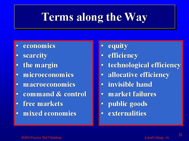 Terms along the Way • • economics scarcity the margin microeconomics macroeconomics command &