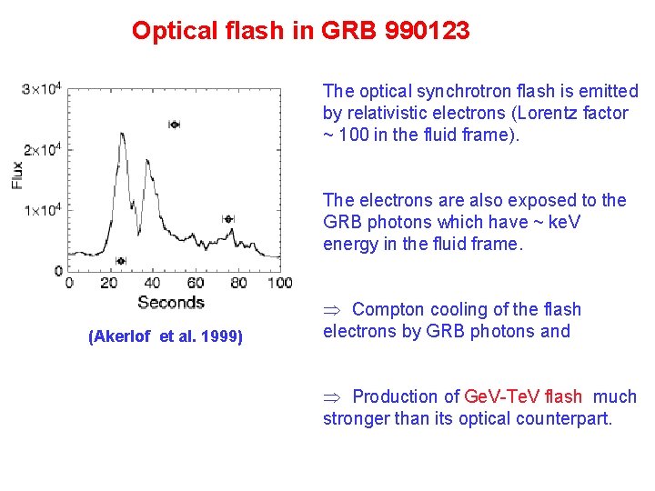 Optical flash in GRB 990123 The optical synchrotron flash is emitted by relativistic electrons