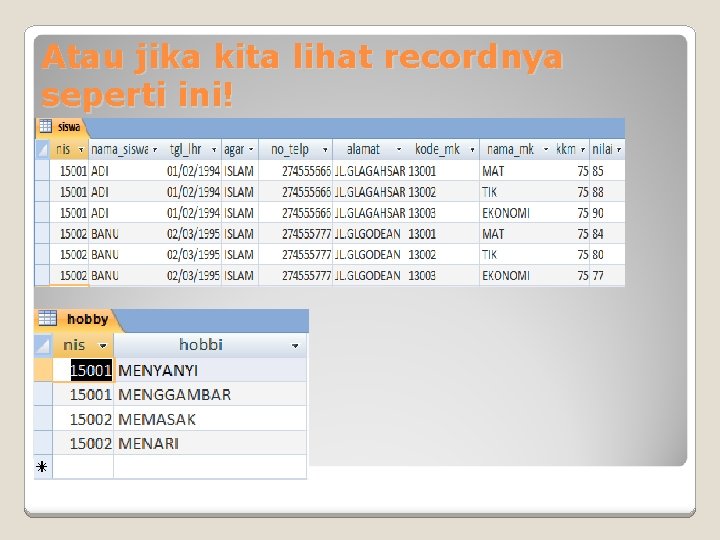 Atau jika kita lihat recordnya seperti ini! 