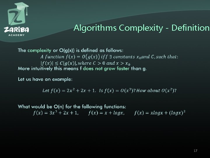 Algorithms Complexity - Definition 17 Algorithms Complexity - Definition 17
