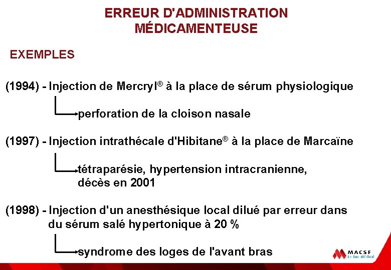 ERREUR D'ADMINISTRATION MÉDICAMENTEUSE EXEMPLES (1994) - Injection de Mercryl® à la place de sérum