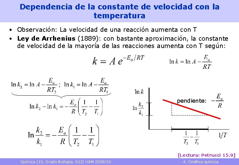 Dependencia de la constante de velocidad con la temperatura • Observación: La velocidad de Dependencia de la constante de velocidad con la temperatura • Observación: La velocidad de