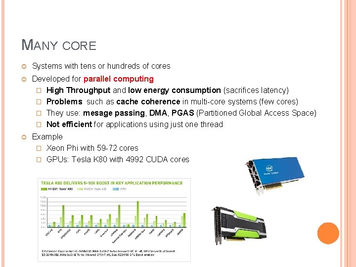 MANY CORE Systems with tens or hundreds of cores Developed for parallel computing �