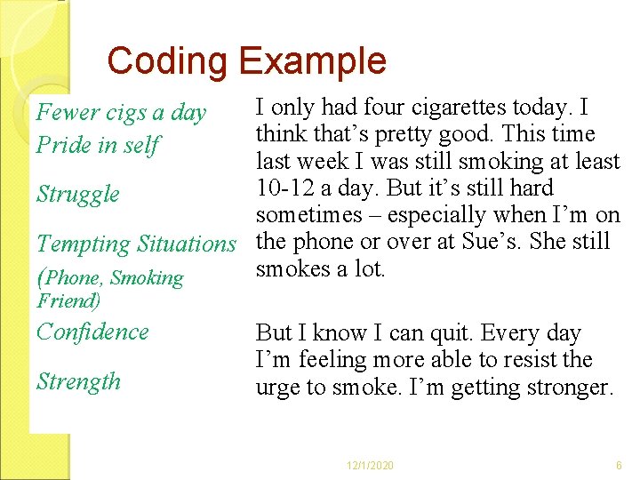 Coding Example I only had four cigarettes today. I think that’s pretty good. This Coding Example I only had four cigarettes today. I think that’s pretty good. This