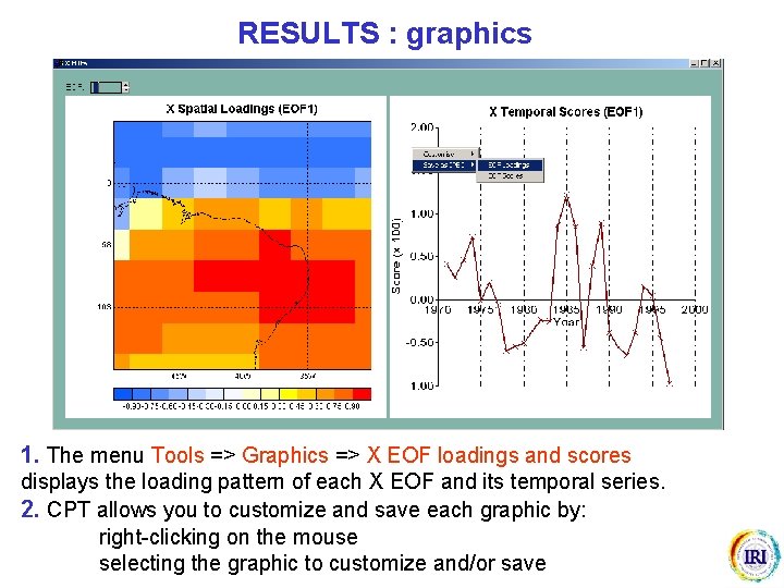 RESULTS : graphics 1. The menu Tools => Graphics => X EOF loadings and