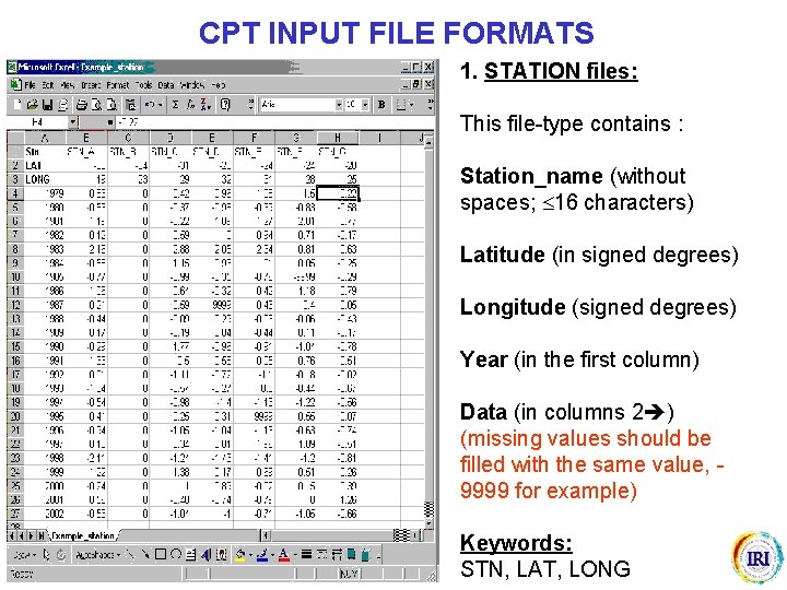 CPT INPUT FILE FORMATS 1. STATION files: This file-type contains : Station_name (without spaces;