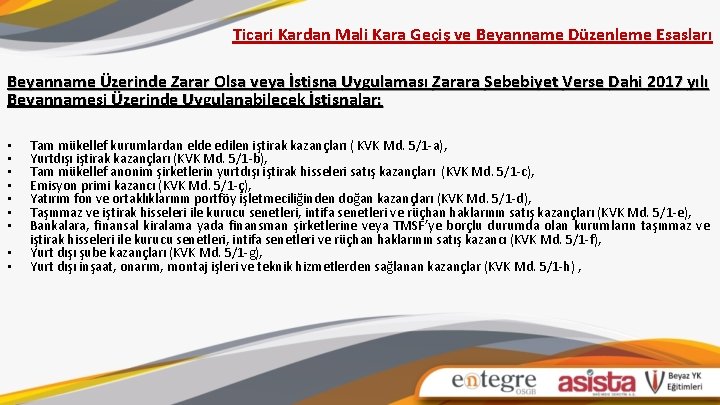 Ticari Kardan Mali Kara Geçiş ve Beyanname Düzenleme Esasları Beyanname Üzerinde Zarar Olsa veya