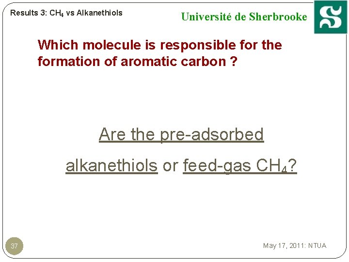 Results 3: CH 4 vs Alkanethiols Université de Sherbrooke Which molecule is responsible for