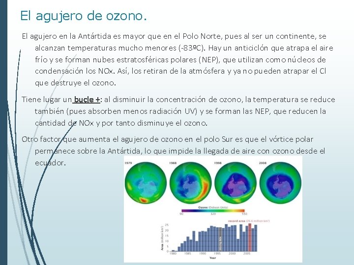 El agujero de ozono. El agujero en la Antártida es mayor que en el