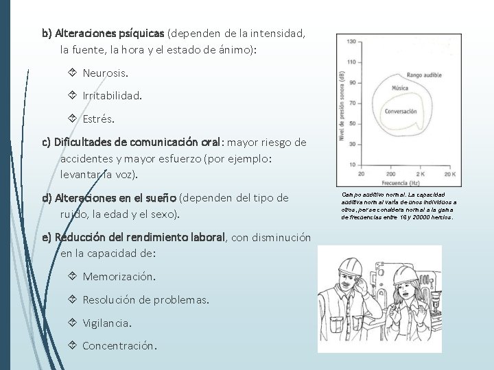 b) Alteraciones psíquicas (dependen de la intensidad, la fuente, la hora y el estado