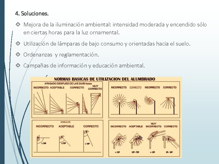 4. Soluciones. Mejora de la iluminación ambiental: intensidad moderada y encendido sólo en ciertas