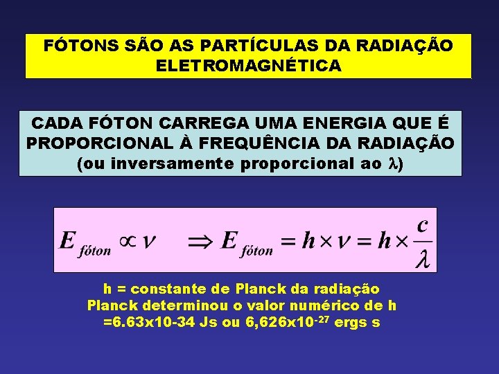 FÓTONS SÃO AS PARTÍCULAS DA RADIAÇÃO ELETROMAGNÉTICA CADA FÓTON CARREGA UMA ENERGIA QUE É