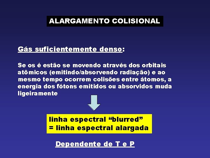 ALARGAMENTO COLISIONAL Gás suficientemente denso: Se os é estão se movendo através dos orbitais