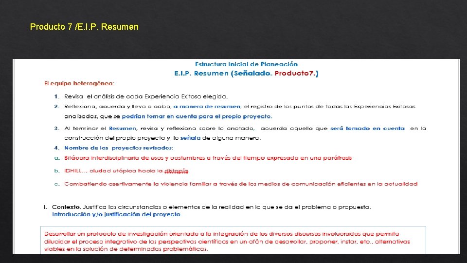Producto 7 /E. I. P. Resumen 