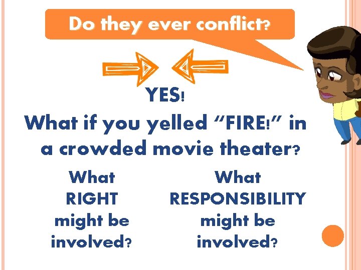 Do they ever conflict? YES! What if you yelled “FIRE!” in a crowded movie