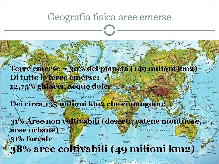 Geografia fisica aree emerse Terre emerse = 30% del pianeta (149 milioni km 2)