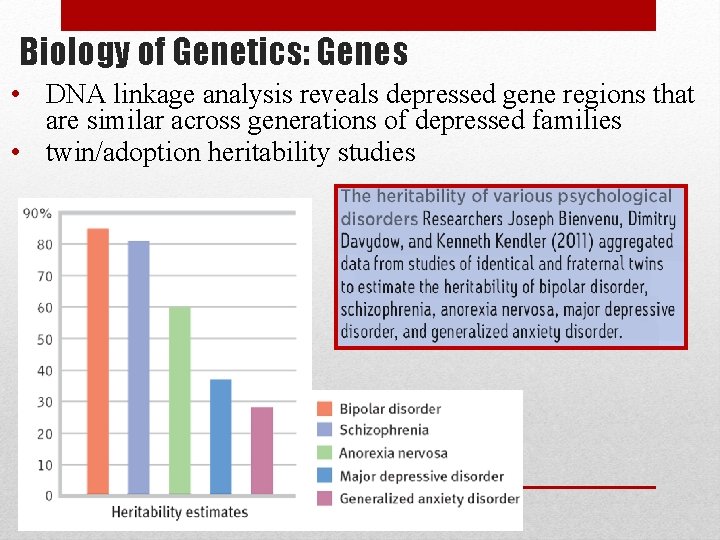 Biology of Genetics: Genes • DNA linkage analysis reveals depressed gene regions that are