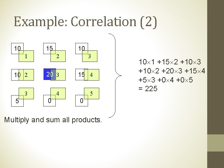 Example: Correlation (2) 10 15 10 1 2 3 10 2 20 3 15