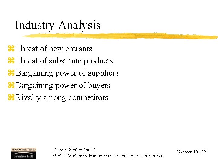 Industry Analysis z Threat of new entrants z Threat of substitute products z Bargaining