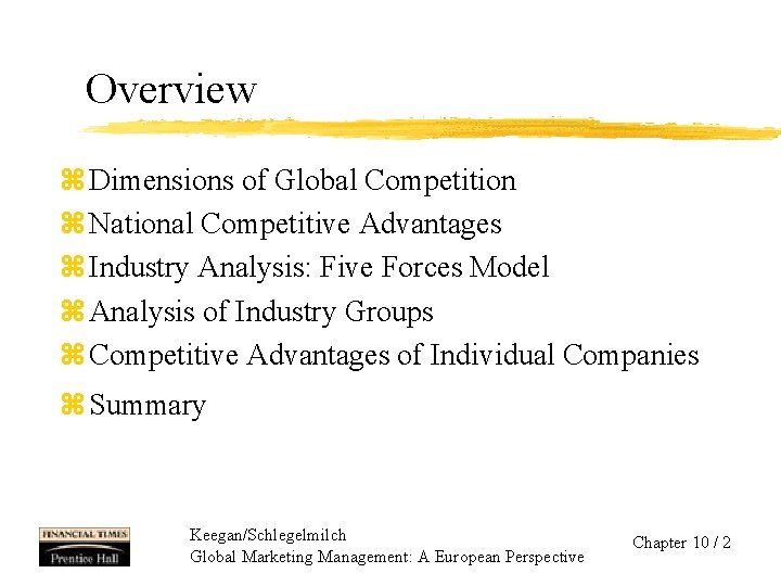 Overview z Dimensions of Global Competition z National Competitive Advantages z Industry Analysis: Five