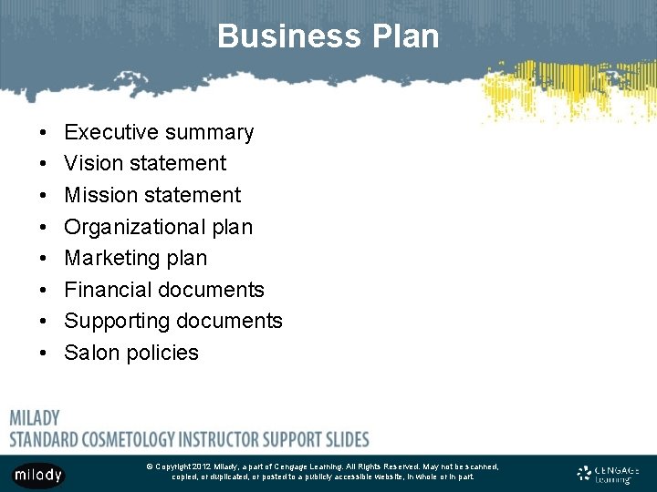 Business Plan • • Executive summary Vision statement Mission statement Organizational plan Marketing plan