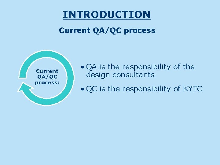 INTRODUCTION Current QA/QC process: • QA is the responsibility of the design consultants •