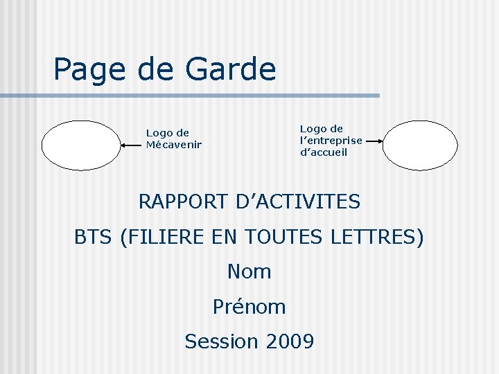 Page De Garde Bts Ap Prsentation du Rapport dActivits Brevet Technicien Suprieur Assistance