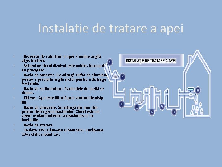 Instalatie de tratare a apei • • Rezervor de colectare a apei. Contine argilã,