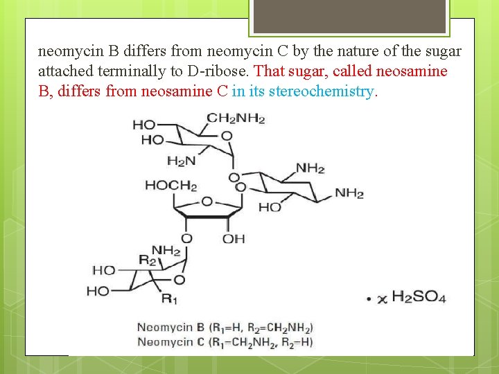 neomycin B differs from neomycin C by the nature of the sugar attached terminally