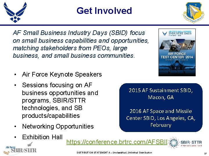 Get Involved AF Small Business Industry Days (SBID) focus on small business capabilities and