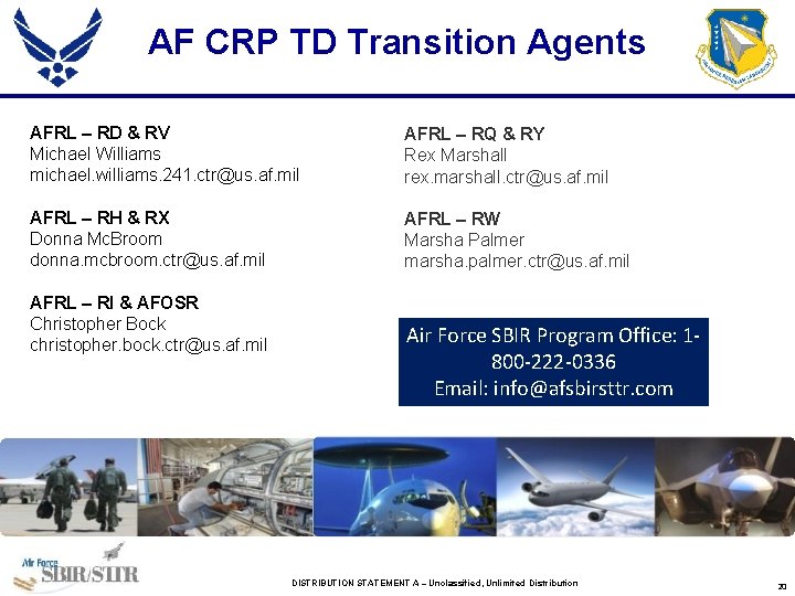 AF CRP TD Transition Agents AFRL – RD & RV Michael Williams michael. williams.