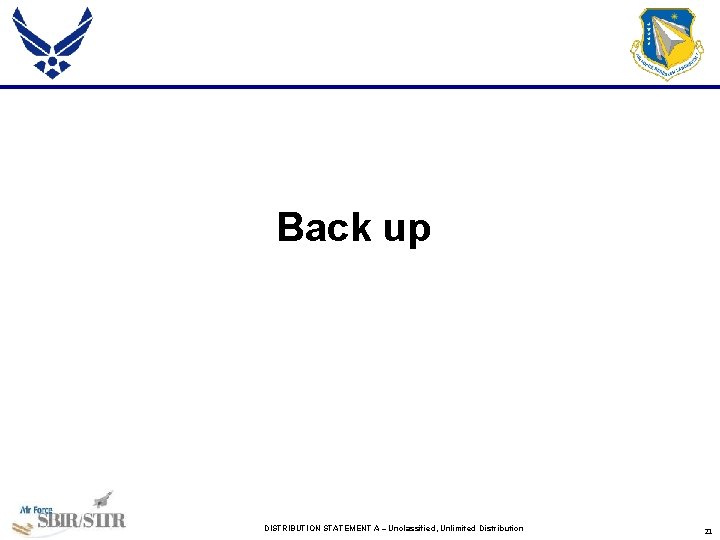 Back up DISTRIBUTION STATEMENT A – Unclassified, Unlimited Distribution 21 