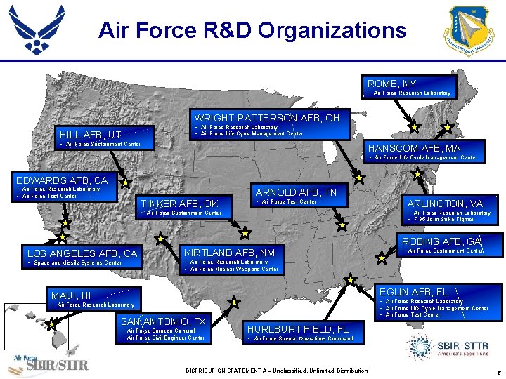 Air Force R&D Organizations ROME, NY • Air Force Research Laboratory WRIGHT-PATTERSON AFB, OH