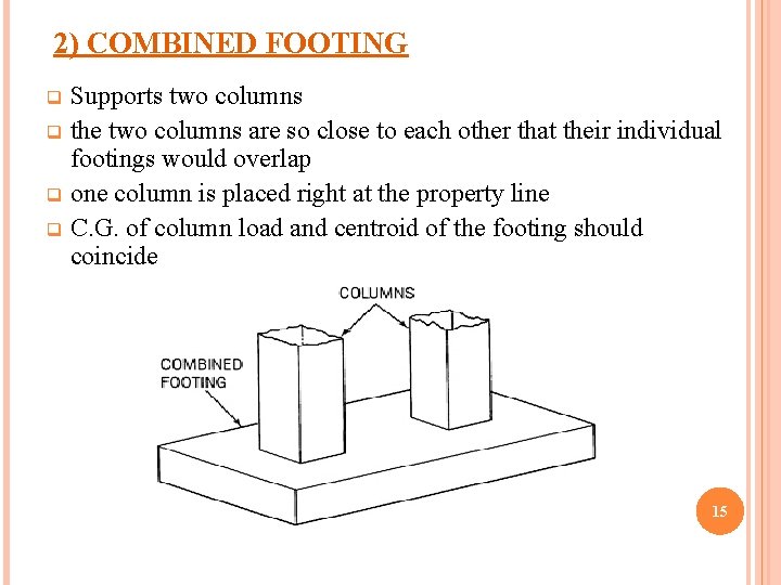 2) COMBINED FOOTING Supports two columns q the two columns are so close to