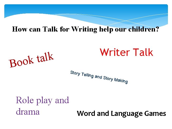 How can Talk for Writing help our children? k l a t k Boo