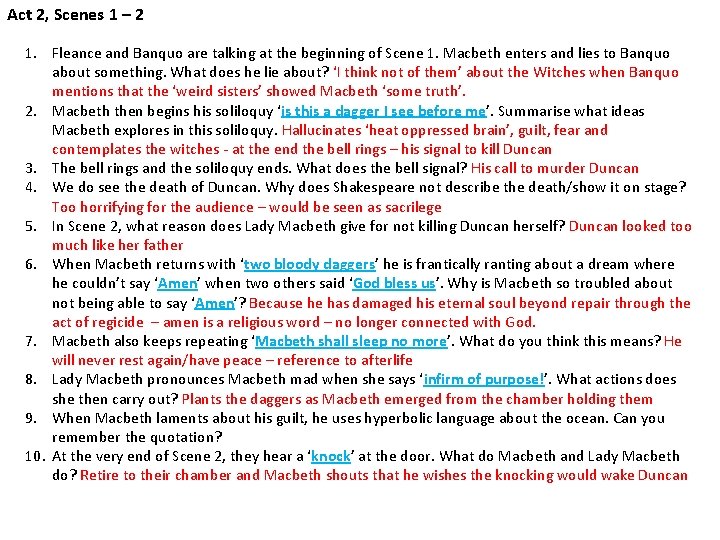 Act 2, Scenes 1 – 2 1. Fleance and Banquo are talking at the