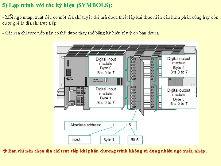 5) Lập trình với các ký hiệu (SYMBOLS): - Mỗi ngỏ nhập, xuất đều 5) Lập trình với các ký hiệu (SYMBOLS): - Mỗi ngỏ nhập, xuất đều