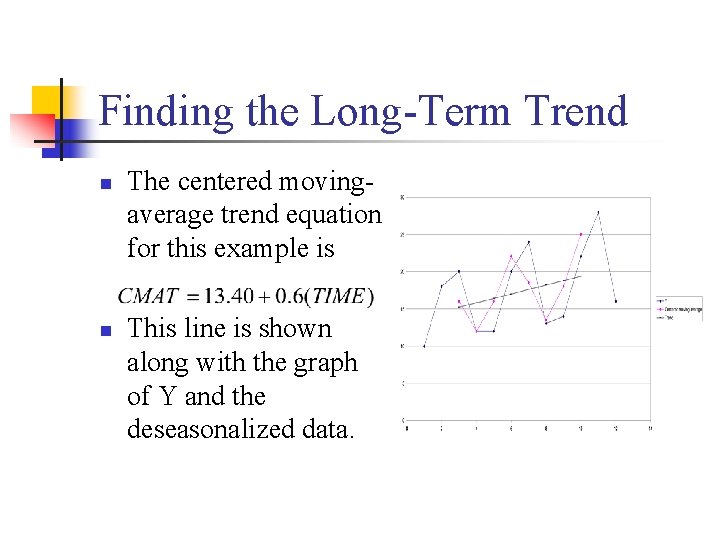 Finding the Long-Term Trend n n The centered movingaverage trend equation for this example